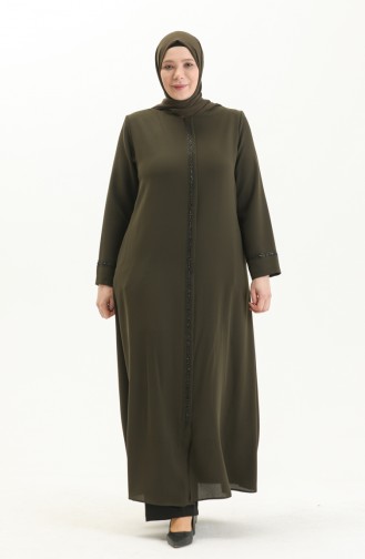 Übergröße Stein bedruckte Abaya 5055-04 Khaki 5055-04
