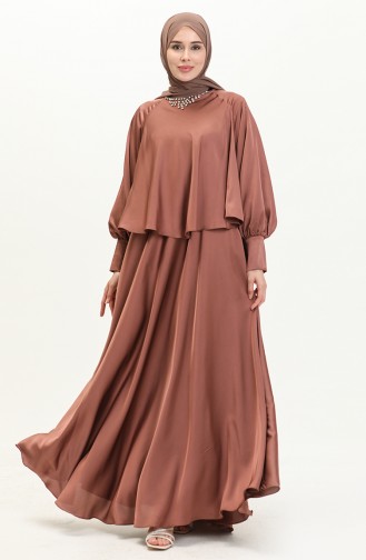 Robe de Soirée en Satin 6051-03 Brun 6051-03