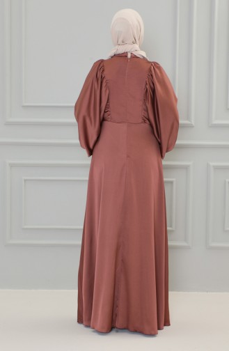 Balloon Sleeve Satin Evening Dress 6020A-01 Brick Red 6020A-01
