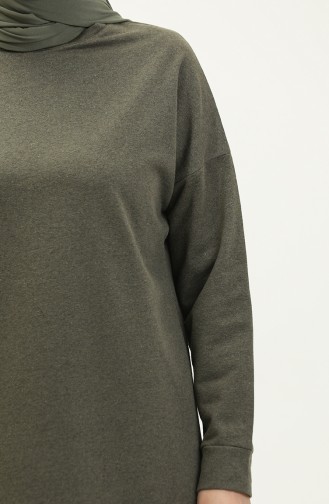 Two Thread Slit Detailed Sports Tunic 3010-06 Khaki Green 3010-06