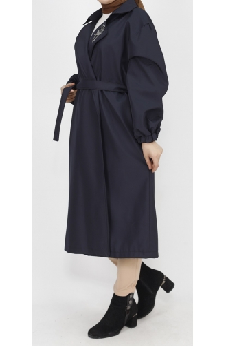 Bondet Stoffbrosche Detaillierter Mittellanger Trenchcoat 11051-02 Marineblau 11051-02