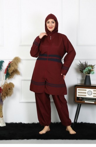 Akbeniz ملابس سباحة حجاب مقاس كبير 7Xl-8Xl-9Xl-10Xl أحمر خمري 55010 4558