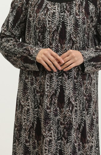 Large Size Stony Patterned Viscose Dress 4430D-02 Black Purple 4430D-02