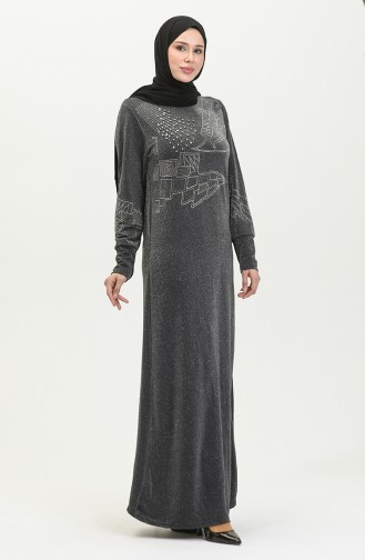 Stone Printed Silvery Evening Dress 0422-03 Anthracite 0422-03