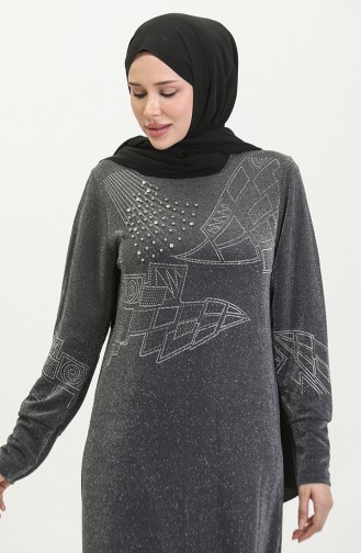 Stone Printed Silvery Evening Dress 0422-03 Anthracite 0422-03