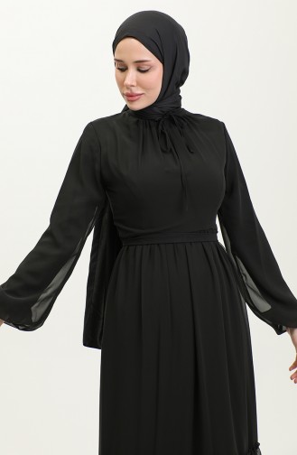 فستان شيفون بتصميم مُحاك وحزام للخصر 5726-01 لون أسود 5726-01