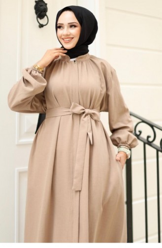 Hidden Zipper Belted Abaya Mink 4423 521