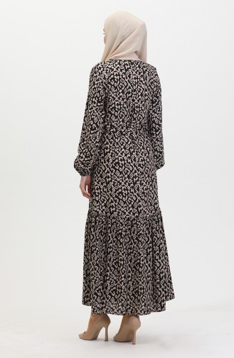 Gekleurde Viscose Jurk 0450-05 Mink Zwart 0450-05