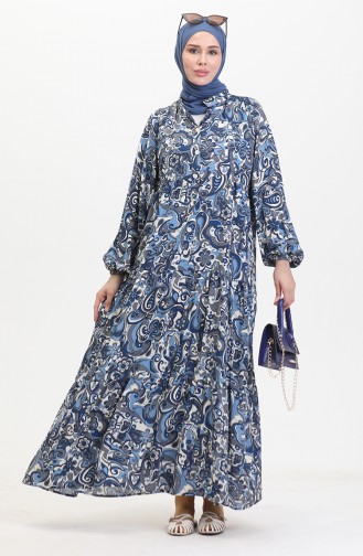 Viscose-jurk Met Patroon 0472-01 Marineblauw 0472-01