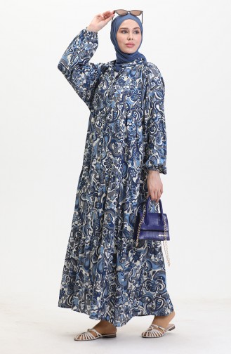 Viscose-jurk Met Patroon 0472-01 Marineblauw 0472-01