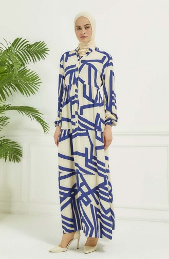 Jurk Met Geometrisch Patroon 4106-01 Marineblauw 4106-01
