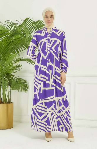 Jurk Met Geometrisch Patroon 4106-02 Lila 4106-02