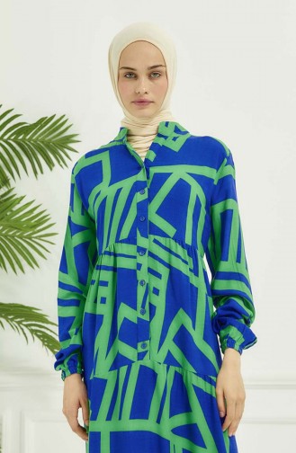 Jurk Met Geometrisch Patroon 4106-03 Blauwgroen 4106-03