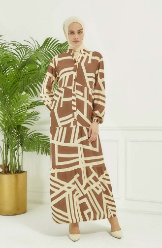 Jurk Met Geometrisch Patroon 4106-05 Mink 4106-05