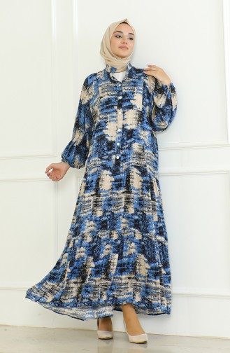 Viscose-jurk Met Patroon 0466-03 Indigo 0466-03