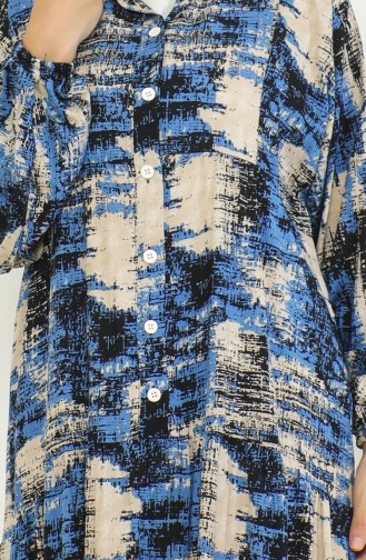 Viscose-jurk Met Patroon 0466-03 Indigo 0466-03