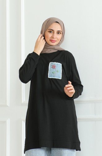 Lässige Tunika Mit Fledermausärmeln 9126-04 Schwarz 9126-04