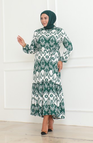 Epic Patterned Crepe Flounce Dress 46-56 Size 4571H-01 Green 4571H-01