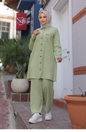 Ensemble Hijab Menthe Détaillé Avec Poche 595