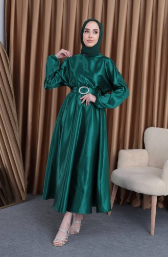 Robe De Soirée Mevlana Satin Taille Elastique 0105-01 Vert Emeraude 0105-01