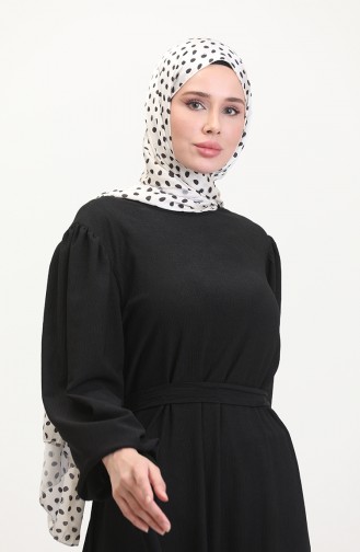 Jurk Met Geplooide Mouwen 1053-01 Zwart 1053-01
