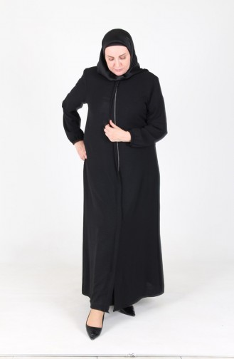 Umrah Abaya Aus Aerobin-Stoff Mit Reißverschluss 3025-01 Schwarz 3025-01