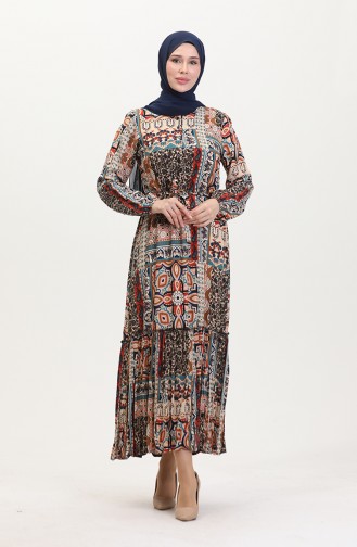 Amelya Flounce Belted Viscose Dress SML-XL Size 4588AA-01 Brown Tobacco 4588AA-01