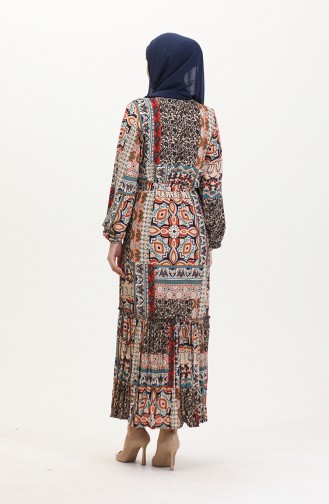 Amelya Flounce Belted Viscose Dress SML-XL Size 4588AA-01 Brown Tobacco 4588AA-01