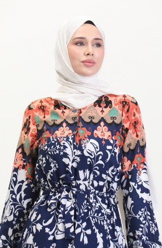 Amelya Flounce Belted Viscose Dress SML-XL Size 4588AG-02 Navy Blue 4588AG-02