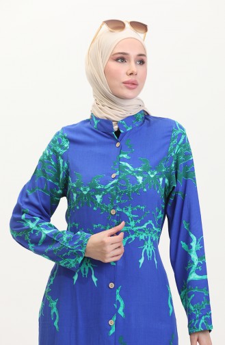 Lange Tuniek Met Knoopsluiting Aan De Achterkant 2035-01 Blauw 2035-01
