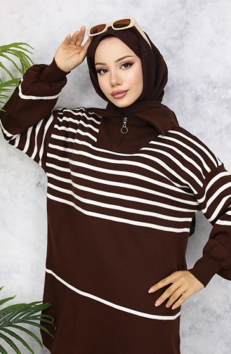 Çizgili Triko Takım 11049-04 Kahverengi
