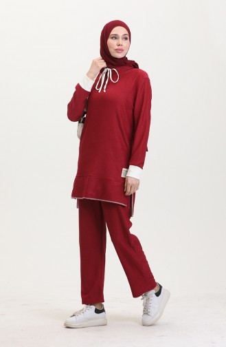 Yarım Boğazlı Tunik Pantolon İkili Takım 0548-03 Bordo