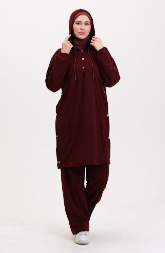 Kapüşonlu Tunik Pantolon İkili Takım 0567-03 Bordo