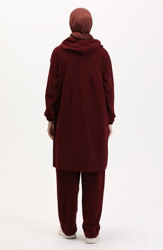 Kapüşonlu Tunik Pantolon İkili Takım 0567-03 Bordo