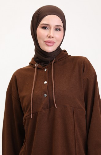 Kapüşonlu Tunik Pantolon İkili Takım 0567-04 Kahverengi