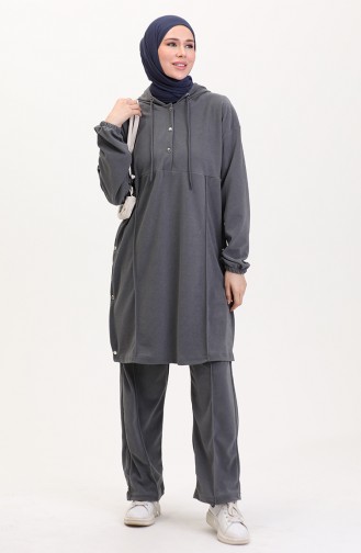Kapüşonlu Tunik Pantolon İkili Takım 0567-06 Gri