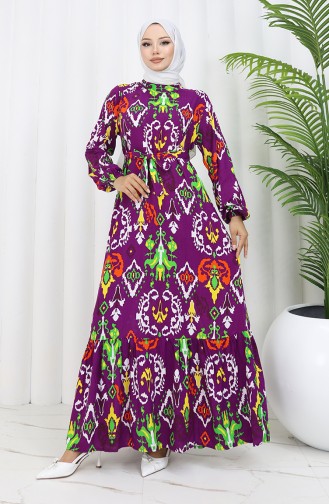 Colorful Viscose Dress With Gathered Skirt 0427-06 Plum 0427-06