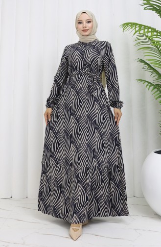 Navy Blue Hijab Dress 4074-01