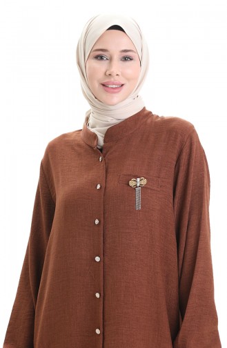 Keten Uzun Boylu Tunik 992005-02 Kahverengi