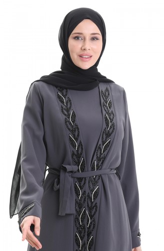 Grau Hijab Kleider 6208-05