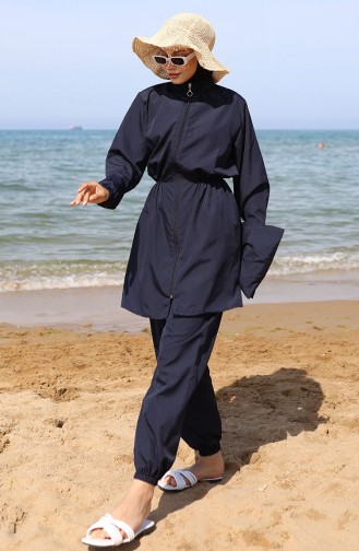 Maillot De Bain Hijab Avec Sac 2038-04 Bleu Marine 2038-04