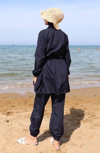 Maillot De Bain Hijab Avec Sac 2038-04 Bleu Marine 2038-04
