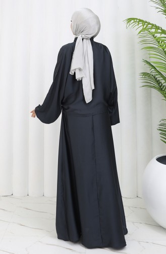 فستان ساتان بربطة عنق 6204-05 أسود 6204-05